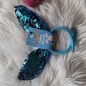 Happy Easter Blue Sparkles Bunny Ears Headband